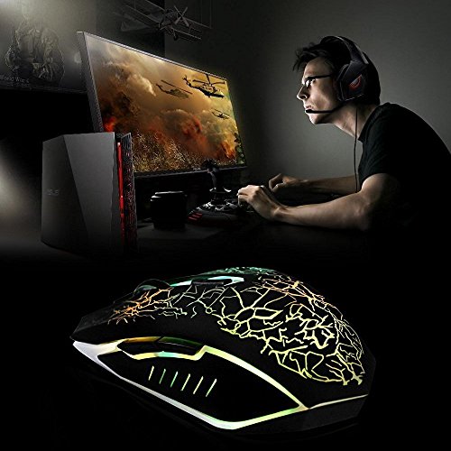 VersionTECH  Rat  n Gaming con Cable hasta 2400 DPI Rat  n Ergon  mico   ptico para Juegos con 7 Colores Luz LED 6 Bot  n Gaming Mouse Wired para PC Ordenadores Port  til Mac Negro 