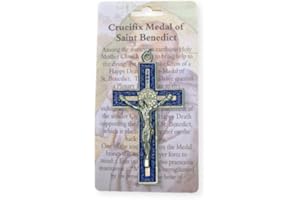Catholic Gift Shop St. Benedict Crucifix - Metal Crucifix With Medal of Saint Benedict & Lourdes Prayer Card
