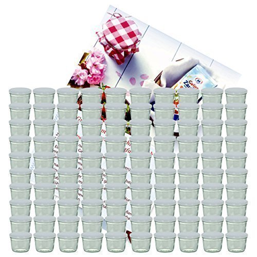 100er Set Sturzglas 230 ml Marmeladenglas Einmachglas Einweckglas To 82 weißer Deckel incl. Diamant-Zucker Gelierzauber Rezeptheft