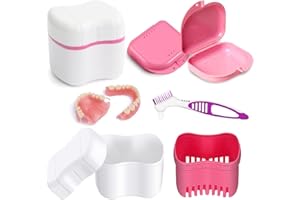 YEAPEAK YEAKEAP Estuche Para Dentadura, Caja De Dentadura Postiza, Cajas De Abrazaderas, Cepillos De Limpieza, Para Limpieza De Almacenamiento De Dientes Postizos, rosa