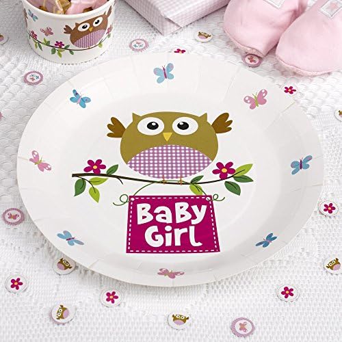 Little Owls, Baby Girl Plates for Baby Shower, Christening or Baby Naming Celebration
