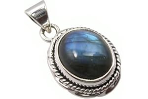 Unique Gems Colgante de cadena Labradorita 8 quilates Plata de ley 925 Art Nouveau