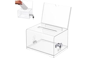 YUNXCNA Boîte de Dons en Acrylique, Boîte à Dons Verrouillable, urne Électorale Transparente avec Serrure à Clé, Tirelire Transparente, avec Autocollant, pour Les Votes, Jeux, Concours