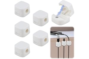 RAYKCE 6 Pièces Clips Câble Organisateur, Range Cable Bureau Magnétique Adhesif Organisateur de Câbles, Range Câbles Silicone Fixe pour Câbles de Chargeur/Souris/Câbles Audio/Ustensiles de Cuisine (Blanc)