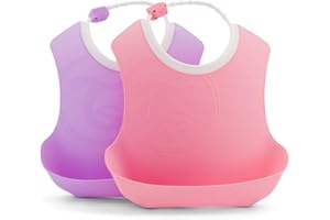 Twistshake Babylätzchen – 2er-Pack | Baby-Lätzchen mit verstellbarem Nackenband und großer Lebensmitteltasche | Wasserdicht – BPA-frei | Rosa Lila