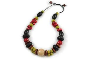 Avalaya Chunky Multicoloured Wood Bead Cotton Cord Necklace - 60cm L