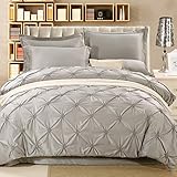 WONGS BEDDING Housse de Couette Pintuck Grey Gris Housse de Couette plissée avec Fermeture à glissière Housse de Couette en Microfibre avec 2 taies d'oreiller, 220 * 230cm