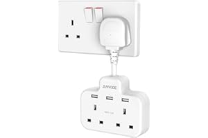 ANVODE Double Plug Adaptor with USB, 2 Way Wall Adapter with Short Extension Lead, Multi Plug Socket Extender For Home Office (White)
