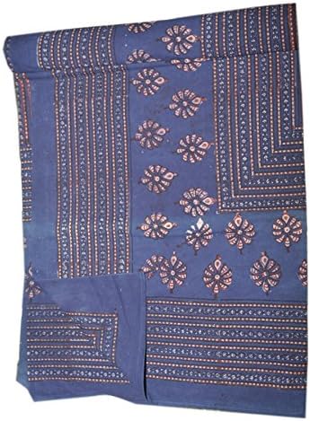 Indigo Hand Block Print Queen Bedcover Bedding Throw Flat Bedding Sheet Dorm Cover
