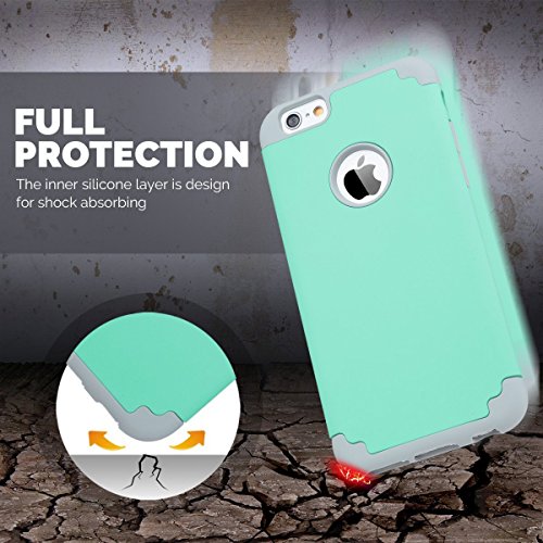ULAK iPhone 6 6S 4 7  Funda Case doble protecci  n de capa delgada de H  brida a prueba de golpes de silicona Carcasa de piel para el iPhone de Apple 6 4 7  con protector de pantalla  Turpuoise   gris 