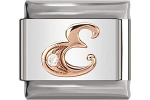 Italian Charms Rose Gold Letter A-Z Charm Link fits all 9mm Italian Charm Bracelet - UK stock (Letter E)