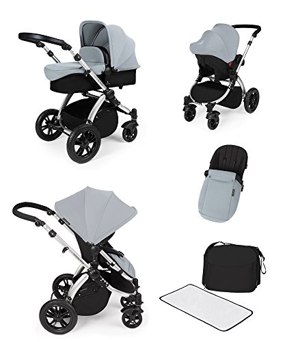 Ickle Bubba Stomp V2 All In One Baby Travel System - Lightweight Chasis Pram, Pushchair & Car Seat (Silver & Silver)