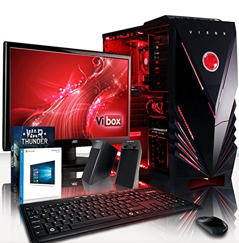 VIBOX Scope Komplett-PC Paket 14 Gaming PC - 3,9GHz AMD A4 Dual-Core APU, GT 710 GPU, preiswerte, Desktop Gamer Computer mit Spielgutschein, 19" Monitor, Tastatur & Mouse Set (DE QWERTZ), Windows 10, Rot Innenbeleuchtung, lebenslange Garantie* (3,7GHz (3,9GHz Turbo) superschneller AMD A4-6300 Dual-Core-APU / CPU-Prozessor, Nvidia GeForce GT 710 1GB Grafikkarte GPU, 8GB DDR3 1600MHz RAM, 1TB (1000GB) SATA III HDD 7200rpm Festplatte, 400W 85+ Netzteil, Vibox rotes Gaming Gehäuse, FM2+ Mainboard)