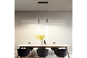 LANEKD Lampada da Pranzo Lampada a Sospensione Moderna Nera Lampada da Cucina LED Lampadari Dimmerabile Plafoniere con 2 Faretti da Soffitto per Tavolo da Pranzo Soggiorno Bar Lampada da Ufficio (L150cm)
