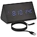 Produktbild kwmobile Wecker Uhr in Holzoptik digital - Digitalwecker Anzeige von Uhrzeit Temperatur Datum - Alarm Clock mit USB Kabel in Schwarz mit blauen LEDs