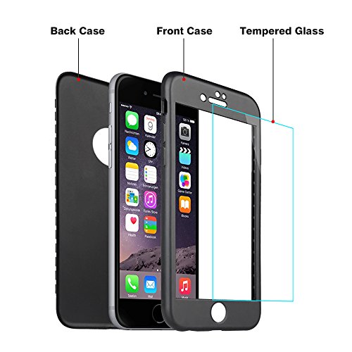 Funda iPhone 8 7 Mothca 360 Grados Cuerpo Completo Ultra-fina Soft TPU Protecci  n Anti-Ara  azos Case Acabado Mate Antideslizante y Anti Fingerprint Frente Atr  s Carcasa   Protector de Pantalla de Vidrio Templado Protecci  n Completa Cover for iPhone 7 8  Negro 