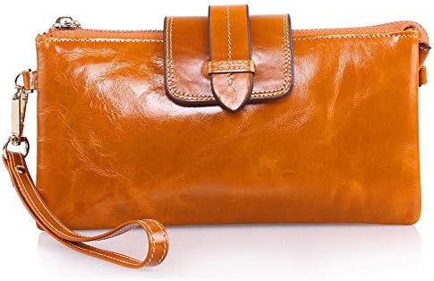 FNTSIC Women's Large Capacity Leather Purse Ladies Wallet Clutch Crossbody Shoulder Bag with Golden Metal Shoulder Chain (Brown)