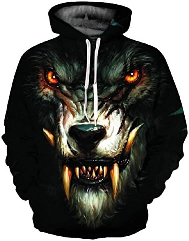 Dniu Men Women's Hoodies, 3d Print Hooded Pullover Long Sleeve Sweatshirt with Big Pocket(Wolf,UK L/Asia 3XL)