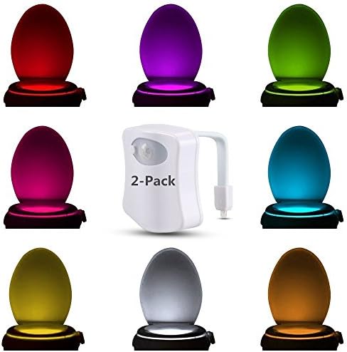 Once ZY Time 2-Pack LED Toilet Night Light Toilet Bowl Lights Montion Sensor Toilet Seat Lamp Bathroom Lamp Battery-Operated Waterproof 8 Colors Changes Fits any Toilet
