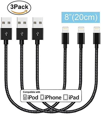 Lightning Cable,Vanzon® [3Pack] 20CM 20CM 20CM Extra Long Nylon Braided Apple iPhone Charger Cable Charging Lead Cord USB Wire for iPhone X / 8 / 8 Plus / 7 / 7 Plus / 6S / 6S Plus / 6 / 6 Plus / iPad/-Black white