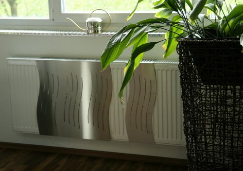 Heizkörperverkleidung Edelstahl, 62 x 20 cm Design: Wave (SET=3 Stück) mattiert (Marke: Szagato) (Heizkörperabdeckung Abdeckung für Heizkörper Heizungsverkleidung)