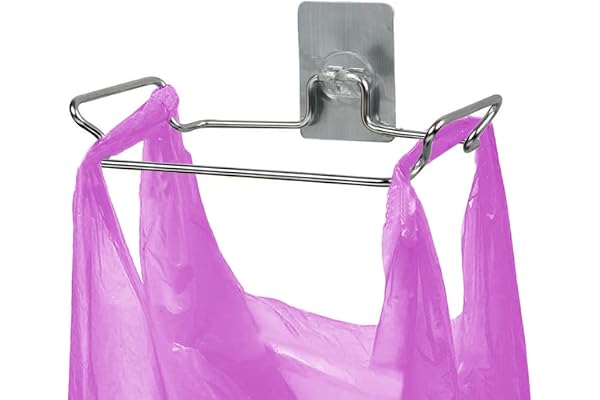 Junvaia Väggmonterad soppåshållare för soppåsar och påsar, sopsäckshållare med självhäftande folie av rostfritt stål, sopsäckshållare för skåpdörrar och skåp, plastpåshållare under diskbänken