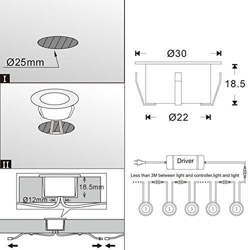 QACA 20er LED Einbauleuchten Bodeneinbaustrahler Warmweiß Außen Wasserdicht IP67 0.6W Ø30mm Treppenstufen Garten Terrasse - 10