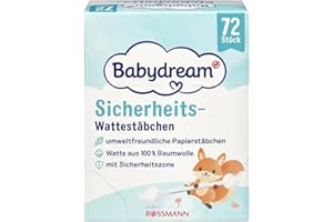 Babydream Sicherheits-Wattestäbchen mit Sicherheitszone 4 x 72 Stück 100% Baumwolle