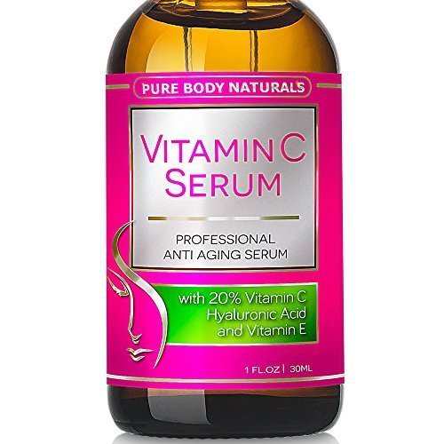 Pure Body Naturals Vitamin C Serum For Face With Hyaluronic Acid, 20% C + E Professional Topical Facial Skin Care Helps Repair Sun Damage (1 Pack)
