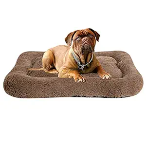 Poohoo Soft Plush Dog Bed,Dog Crate Bed Pet Cushion Pet Pillow Bed Washable,Non-Slip Crate Dog Bed Crate Mat Pet Bed for Medium Large Dogs (Medium, Camel)