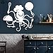 Produktbild jiushizq Küche Wandtattoo Lustige Octopus Chef Mit Töpfen Und Pfannen Muster Restaurant Vinyl Wandaufkleber Modernes Design Tier Dekor S Rosa 57x66 cm