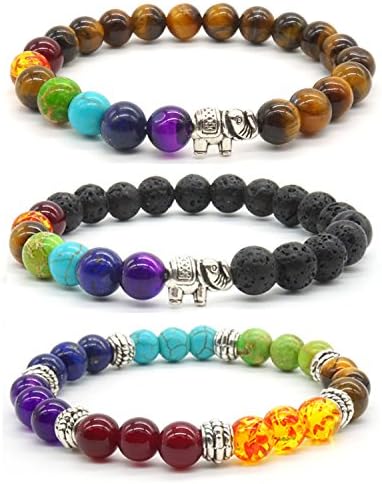 3x Lucky Elephant Bracelet Partner Bracelet Colored Agate Stone Friendship Bracelet Set