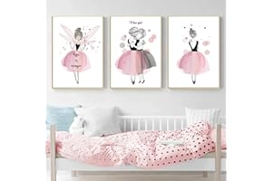 Nordic Ideas Affiche Fille Rose Deco Chambre Poster Enfant a3 Tableau Murale Decoration Impression sur toile 3 pieces sans Cadre