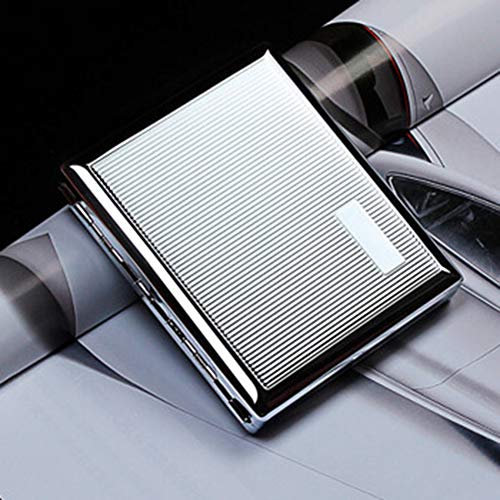 Preisvergleich Produktbild YXZN Edelstahl Zigarette Fall Streifen Metall Automatische Kugel Abdeckung Männer Zigarettenhalter Kann 20 Halten,Silver,94X82X17MM