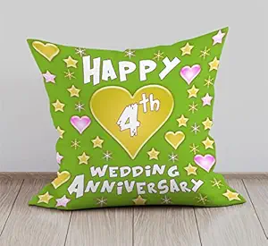 DreamVio Happy 4th Anniversary Cushion, Gift Cushion for Husband, Wife,Couples, Friends on Birthdays & Anniversaries Color : Green (12 x 12 inch)