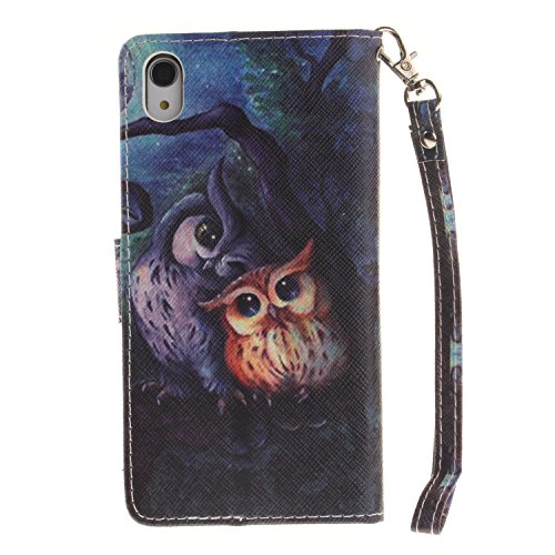 Sony Xperia Z2 Hülle,Sony Xperia Z2 Leder Brieftasche Hülle im BookStyle,SainCat PU Leder Wallet Case Lederhülle Folio Schutzhülle Ledertasche Hülle Bumper Handytasche Skin Schale Soft Backcover Handy Tasche Flip Cover Buchstil Klapptasche in Lederoptik mit Standfunktion Karteneinschub und Magnetverschluß Etui Flip Case fürSony Xperia Z2 (Malerei Owl) - 2