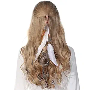 Hippie Feather Hair Extension Hair Clip Bohemian Feather Headband Hair Ties for Women Festival Headdress Feather Headwear (White)