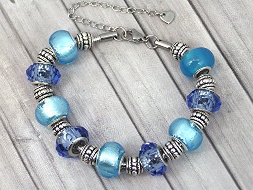 Pulsera Thurcolas Charms para mujer modelo Manhattan acero inoxidable con cuentas de vidrio azul