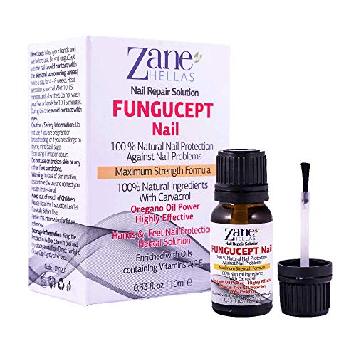 Fungucept Nail Repair Solution para pies y Manos. Ideal para uñas descoloridas, engrosadas y rotas. 100% Natural y con Aceite de orégano. 0.33 oz. - 10 ml de Zane Hellas