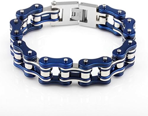 Yorwell Men Bracelet Stainless Steel Heavy-duty Motorbike Chain Bangle Bracelet Men Blue with Gift Box
