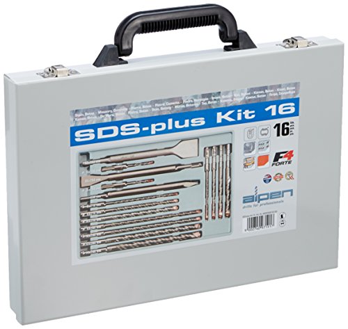 alpen SDS-Plus Hammerbohrer F4 forte, 2 Schneiden und Meißel flach, spitz und breit als 16-teiliges Set im Metallkoffer, 500016100 - 2