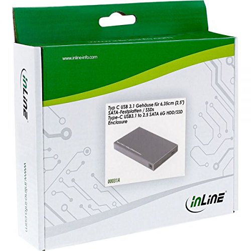 InLine 00031A USB 3.1 Gehäuse für 6,35 cm (2,5 Zoll) 6GB/s SATA-Festplatte/SSD, USB Typ C Buchse schwarz - 3