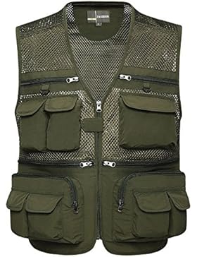 Zicac Männer Reißverschluss Multi-Tasche Netz Breathable Ineinander greifen Weste Angeln Vest für Camping Jagd...