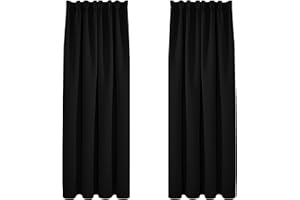 Deconovo Cortinas Termicas Aislantes Dormitorio Decoración Ventanas para Habitacion Moderna con Bolsillo Fruncido de la Barra de Metal 2 Piezas 140 x 180 cm Negro