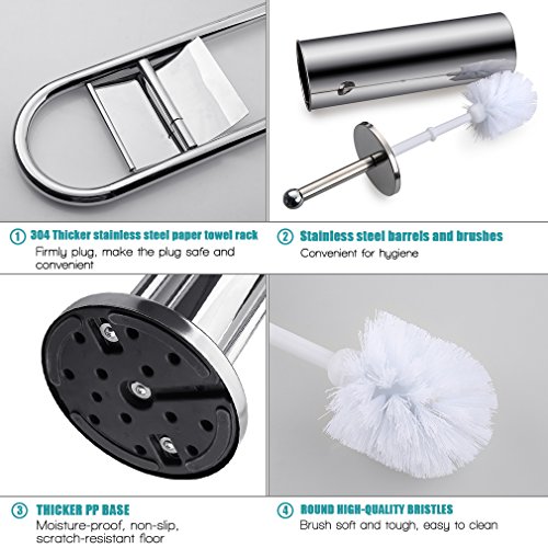 BONADE Stand WC-Garnitur mit WC Bürsten und Papierhalter für Badezimmer, 80 x 21.5cm, aus Stahl Chrom, WC Rollenhalter Toilettenpapierhalter Bürstengarnitur Toilettenbürstenhalter - 4