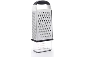 OXO Good Grips, Rallador de cocina de 4 caras con recipiente incorporado, de acero inoxidable y apto para lavavajillas, Pequeña