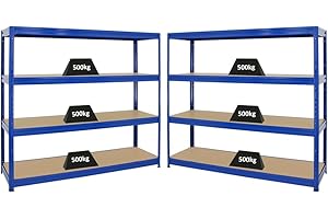 PROREGAL Mega Deal Mega Deal Set d'économie 2 étagères Professionnelles pour Charges Lourdes Dino HxLxP 180x200x60cm Capacité de Charge 500kg Bleu