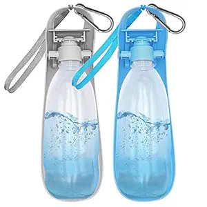 Vannon [2021 Upgrade Version 2 Pack Dog Water Bottles for Walking, 19oz Portable Dog Travel Water Bottle Dispenser with Foldable Drinking Cup Bowl Leak-Proof & BPA Free Pet Water Bottle Grey and Blue