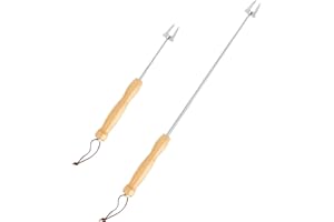 XCRPRT Lot de 2 fourchettes de barbecue en acier inoxydable - Manche en bois - Fourchettes extensibles - 810 mm - Pour barbecue, hotdog, télescope, camping, feu de camp
