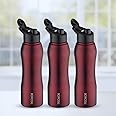 Borosil Hydra Grip-n-Sip Stainless Steel 750 ml Water Bottle | Single Wall, Leakproof, BPA Free| Bottle for Office, School, College & Gym | Maroon (Pack of 3)